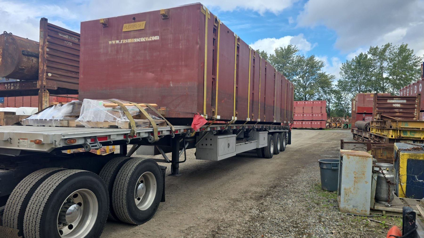 Project freight secured on an Oracle Carriers flatbed