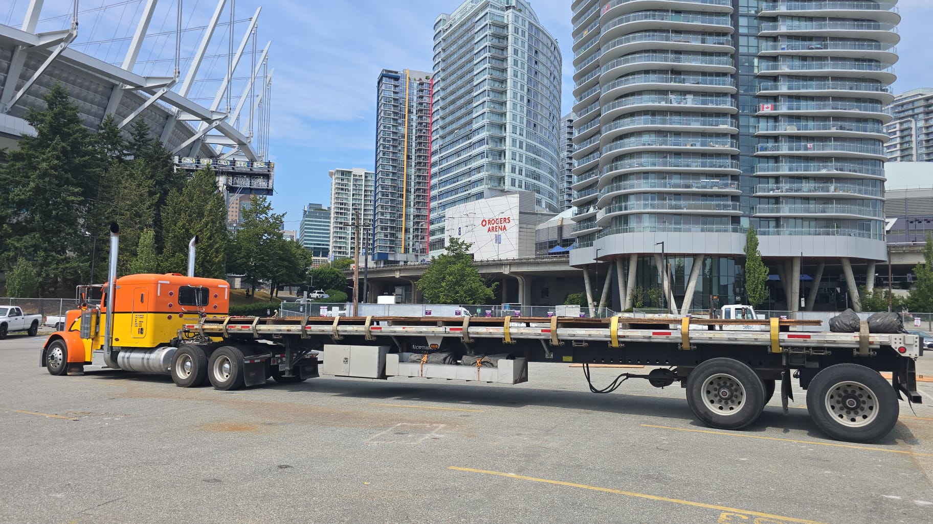 Oracle Carriers flatbed staged in downtown Vancouver
